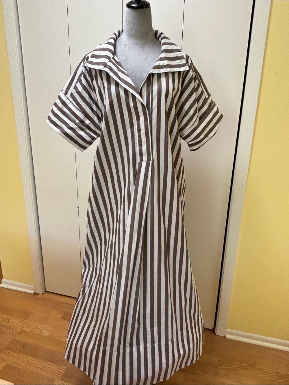 Striped Cotton Maxi Dress in gray and White Banana Republic